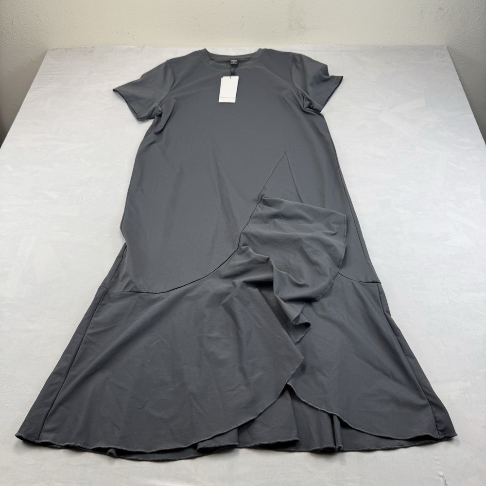 Dazy Womens XL Gray Short Sleeve Ruffle Hem Asymmetrical Maxi Dress NWT